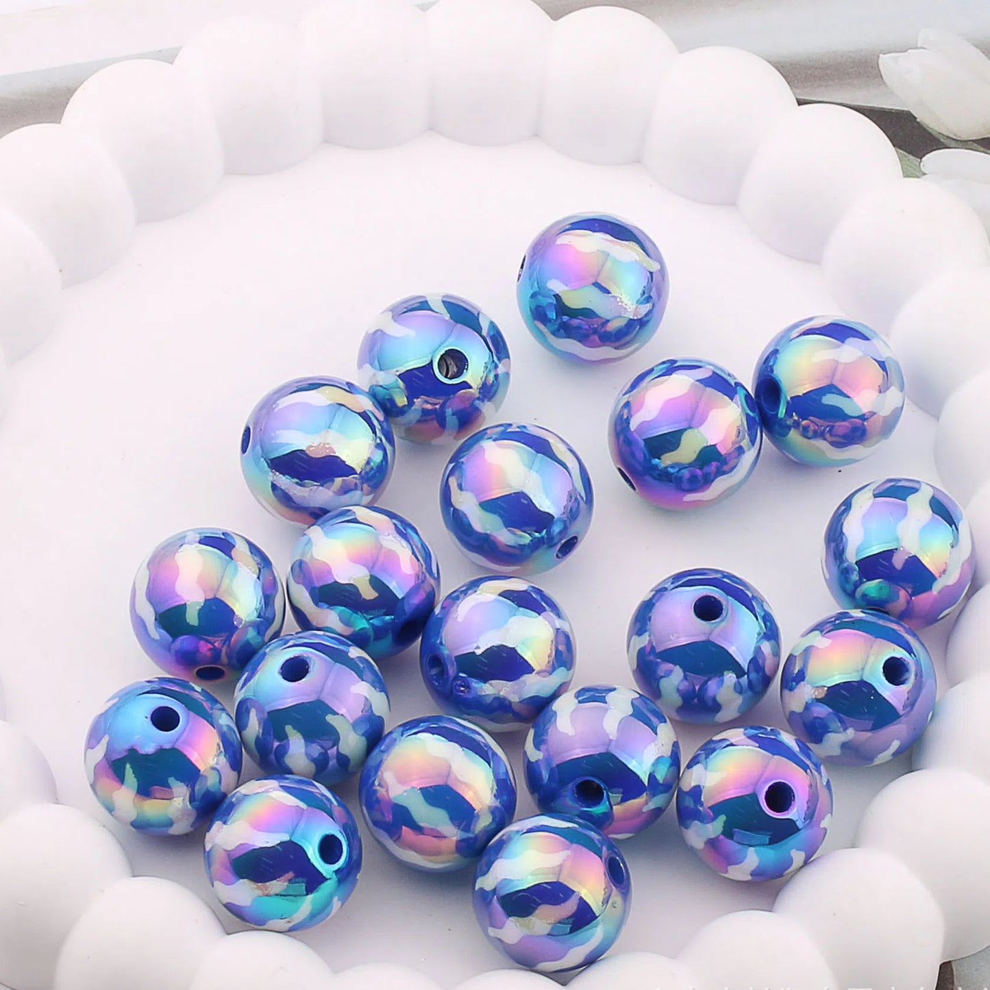 UV Plating Round Acrylic Beads 16mm Watermelon Stripe Printed 20pcs 7