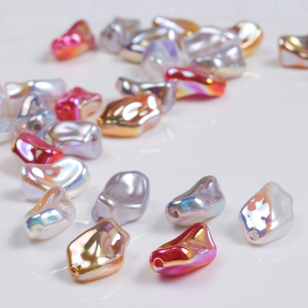 Baroque Irregular Stones Acrylic Beads 13x9mm Iridescent Mixed 20pcs
