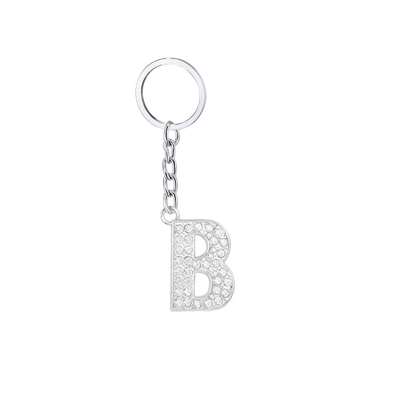 Diamond Inlaid Alphabet Keychain Silver Tone Zinc Alloy 10.5cm 6