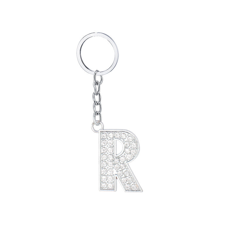 Diamond Inlaid Alphabet Keychain Silver Tone Zinc Alloy 10.5cm 22