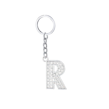 Diamond Inlaid Alphabet Keychain Silver Tone Zinc Alloy 10.5cm 22