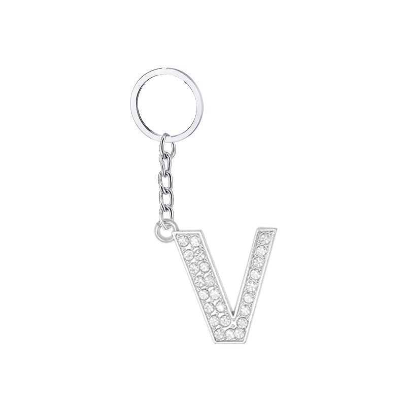 Diamond Inlaid Alphabet Keychain Silver Tone Zinc Alloy 10.5cm 26