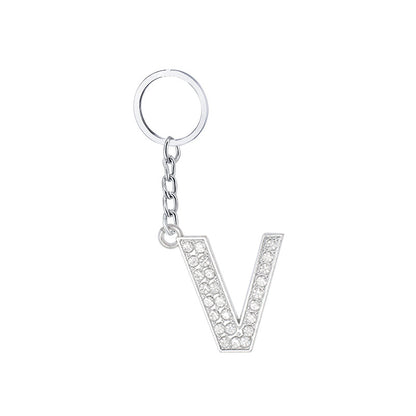 Diamond Inlaid Alphabet Keychain Silver Tone Zinc Alloy 10.5cm 26