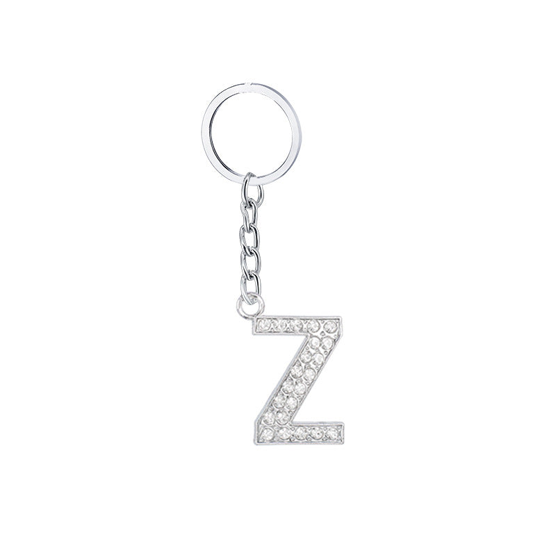 Diamond Inlaid Alphabet Keychain Silver Tone Zinc Alloy 10.5cm 30