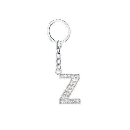 Diamond Inlaid Alphabet Keychain Silver Tone Zinc Alloy 10.5cm 30