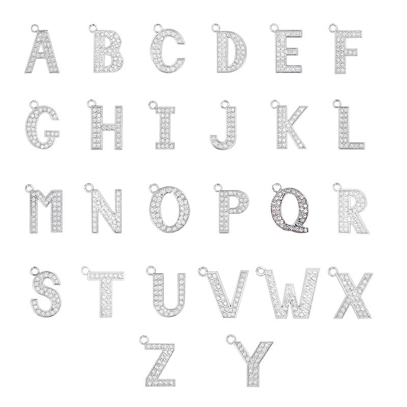 Diamond Inlaid Alphabet Keychain Silver Tone Zinc Alloy 10.5cm 2