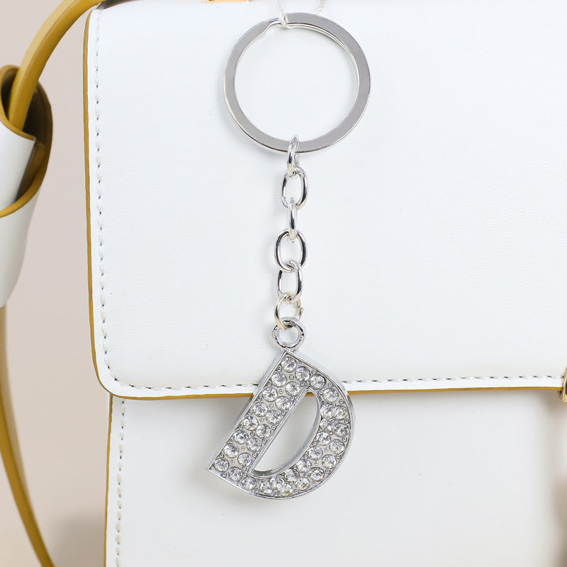 Diamond Inlaid Alphabet Keychain Silver Tone Zinc Alloy 10.5cm 3