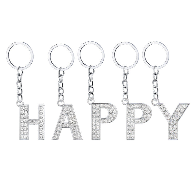 Diamond Inlaid Alphabet Keychain Silver Tone Zinc Alloy 10.5cm