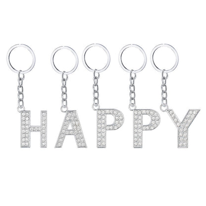 Diamond Inlaid Alphabet Keychain Silver Tone Zinc Alloy 10.5cm