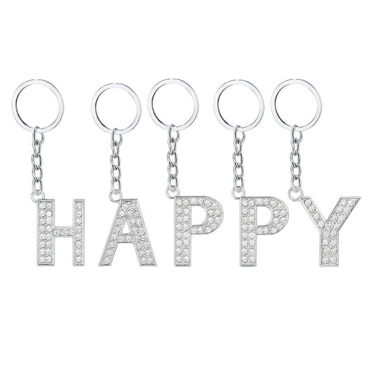 Diamond Inlaid Alphabet Keychain Silver Tone Zinc Alloy 10.5cm