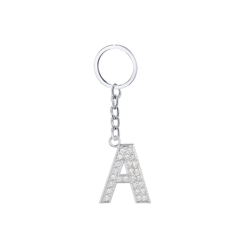 Diamond Inlaid Alphabet Keychain Silver Tone Zinc Alloy 10.5cm 5