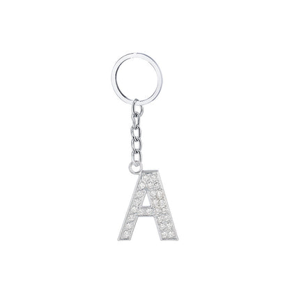 Diamond Inlaid Alphabet Keychain Silver Tone Zinc Alloy 10.5cm 5