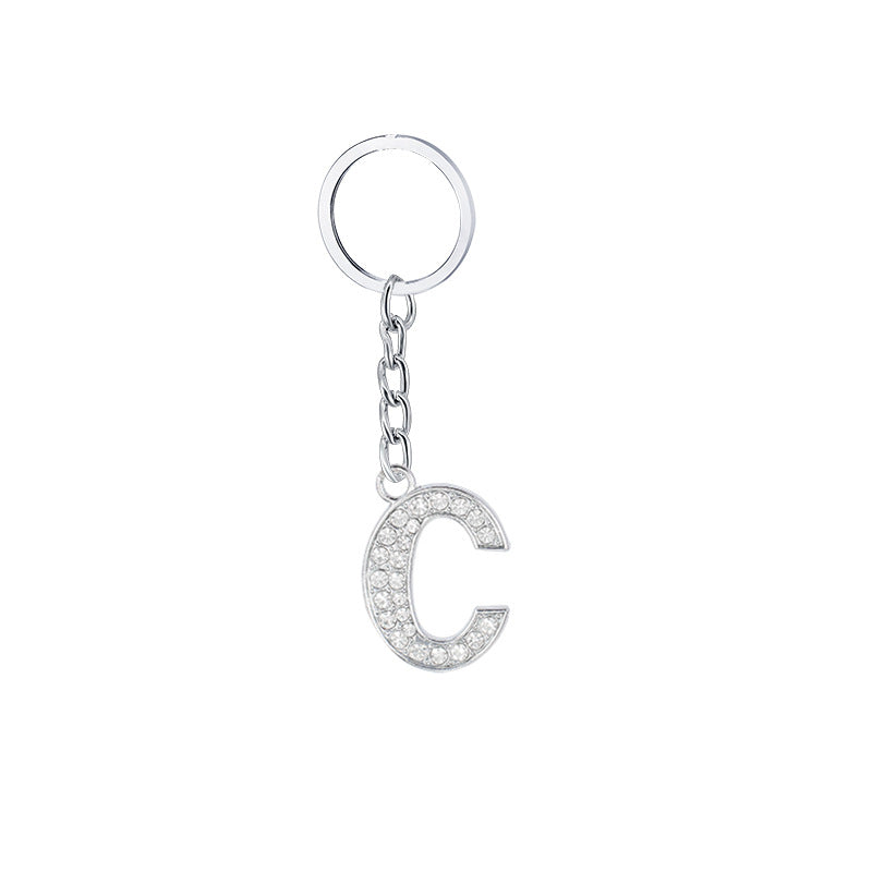 Diamond Inlaid Alphabet Keychain Silver Tone Zinc Alloy 10.5cm 7