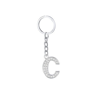 Diamond Inlaid Alphabet Keychain Silver Tone Zinc Alloy 10.5cm 7