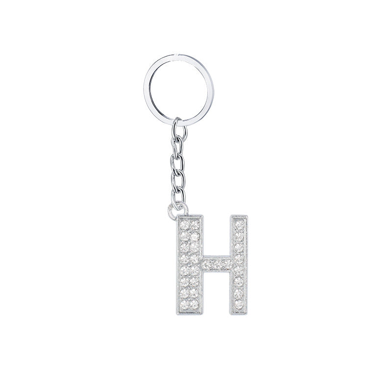 Diamond Inlaid Alphabet Keychain Silver Tone Zinc Alloy 10.5cm 12