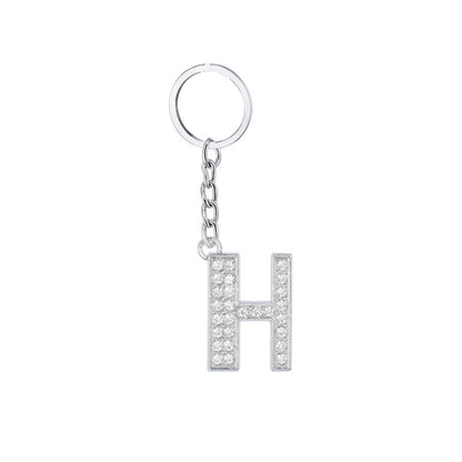 Diamond Inlaid Alphabet Keychain Silver Tone Zinc Alloy 10.5cm 12