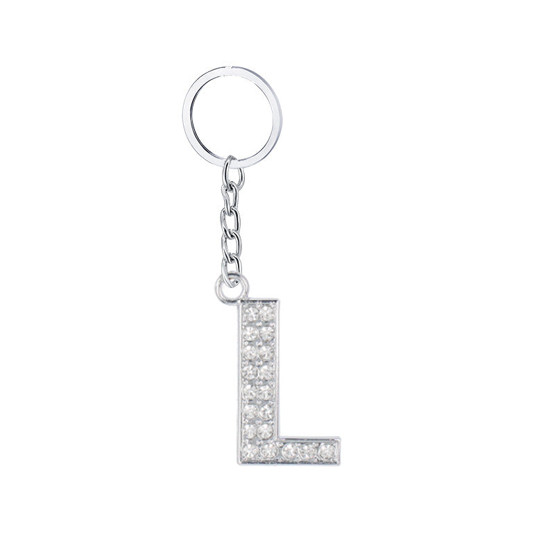 Diamond Inlaid Alphabet Keychain Silver Tone Zinc Alloy 10.5cm 16