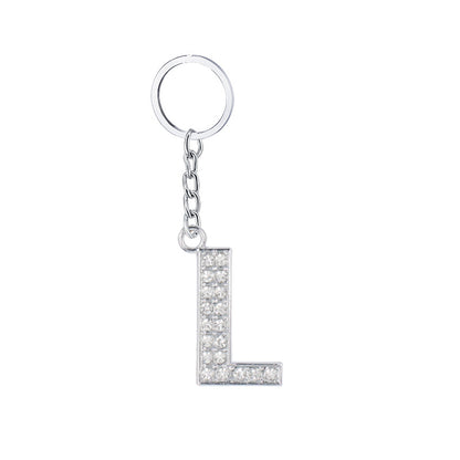 Diamond Inlaid Alphabet Keychain Silver Tone Zinc Alloy 10.5cm 16