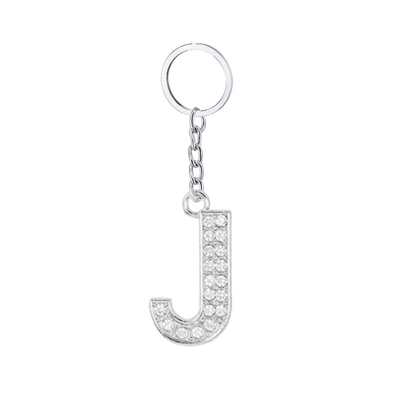 Diamond Inlaid Alphabet Keychain Silver Tone Zinc Alloy 10.5cm 14