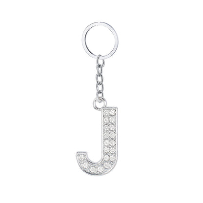 Diamond Inlaid Alphabet Keychain Silver Tone Zinc Alloy 10.5cm 14