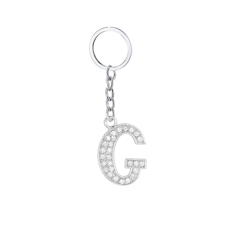 Diamond Inlaid Alphabet Keychain Silver Tone Zinc Alloy 10.5cm 11
