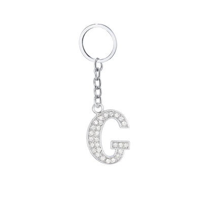 Diamond Inlaid Alphabet Keychain Silver Tone Zinc Alloy 10.5cm 11