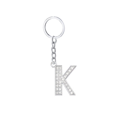 Diamond Inlaid Alphabet Keychain Silver Tone Zinc Alloy 10.5cm 15