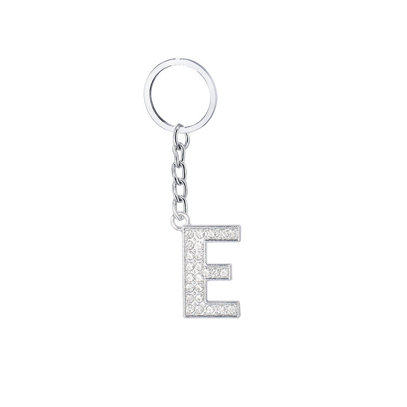 Diamond Inlaid Alphabet Keychain Silver Tone Zinc Alloy 10.5cm 9