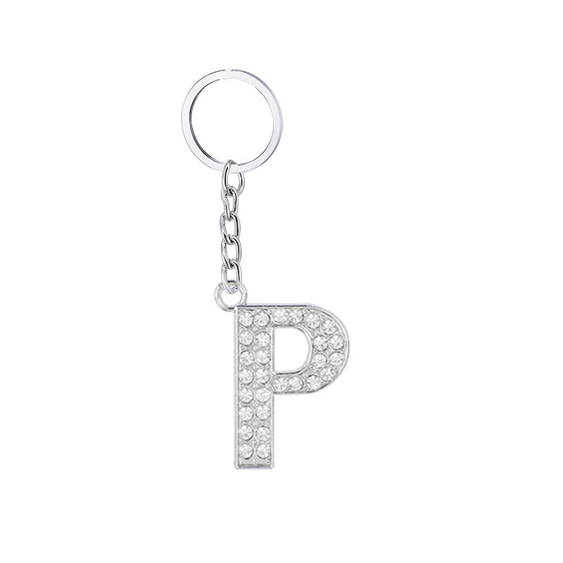 Diamond Inlaid Alphabet Keychain Silver Tone Zinc Alloy 10.5cm 20