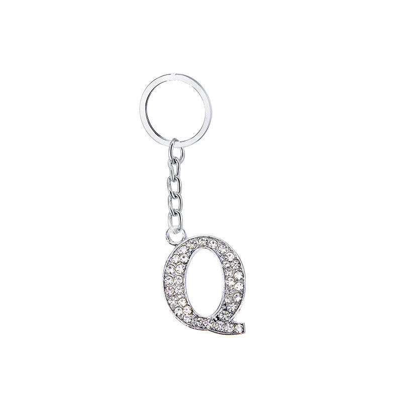 Diamond Inlaid Alphabet Keychain Silver Tone Zinc Alloy 10.5cm 21