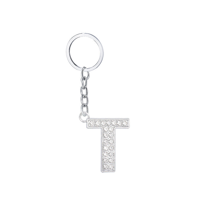 Diamond Inlaid Alphabet Keychain Silver Tone Zinc Alloy 10.5cm 24