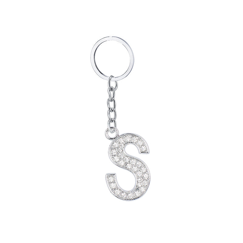 Diamond Inlaid Alphabet Keychain Silver Tone Zinc Alloy 10.5cm 23