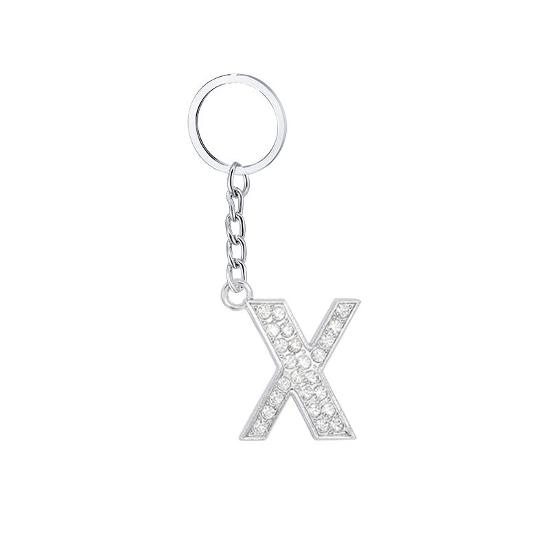 Diamond Inlaid Alphabet Keychain Silver Tone Zinc Alloy 10.5cm 28