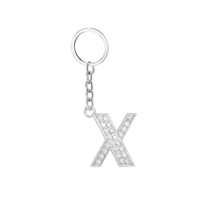 Diamond Inlaid Alphabet Keychain Silver Tone Zinc Alloy 10.5cm 28