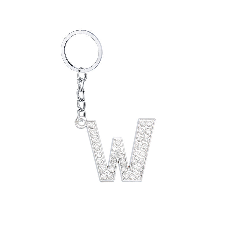 Diamond Inlaid Alphabet Keychain Silver Tone Zinc Alloy 10.5cm 27