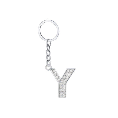 Diamond Inlaid Alphabet Keychain Silver Tone Zinc Alloy 10.5cm 29