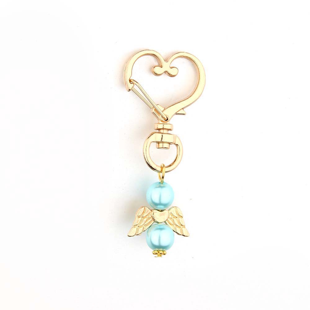 Alloy Baby Baptism Keychain Gold Tone Angel Wings Pastel Beads 7