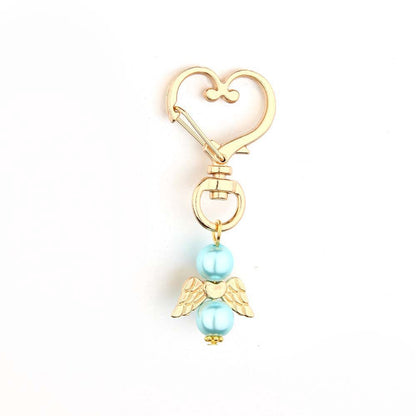 Alloy Baby Baptism Keychain Gold Tone Angel Wings Pastel Beads 7