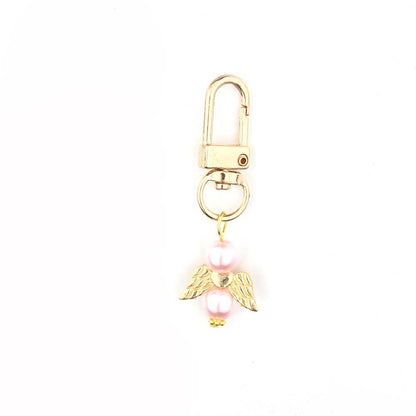 Alloy Baby Baptism Keychain Gold Tone Angel Wings Pastel Beads 8