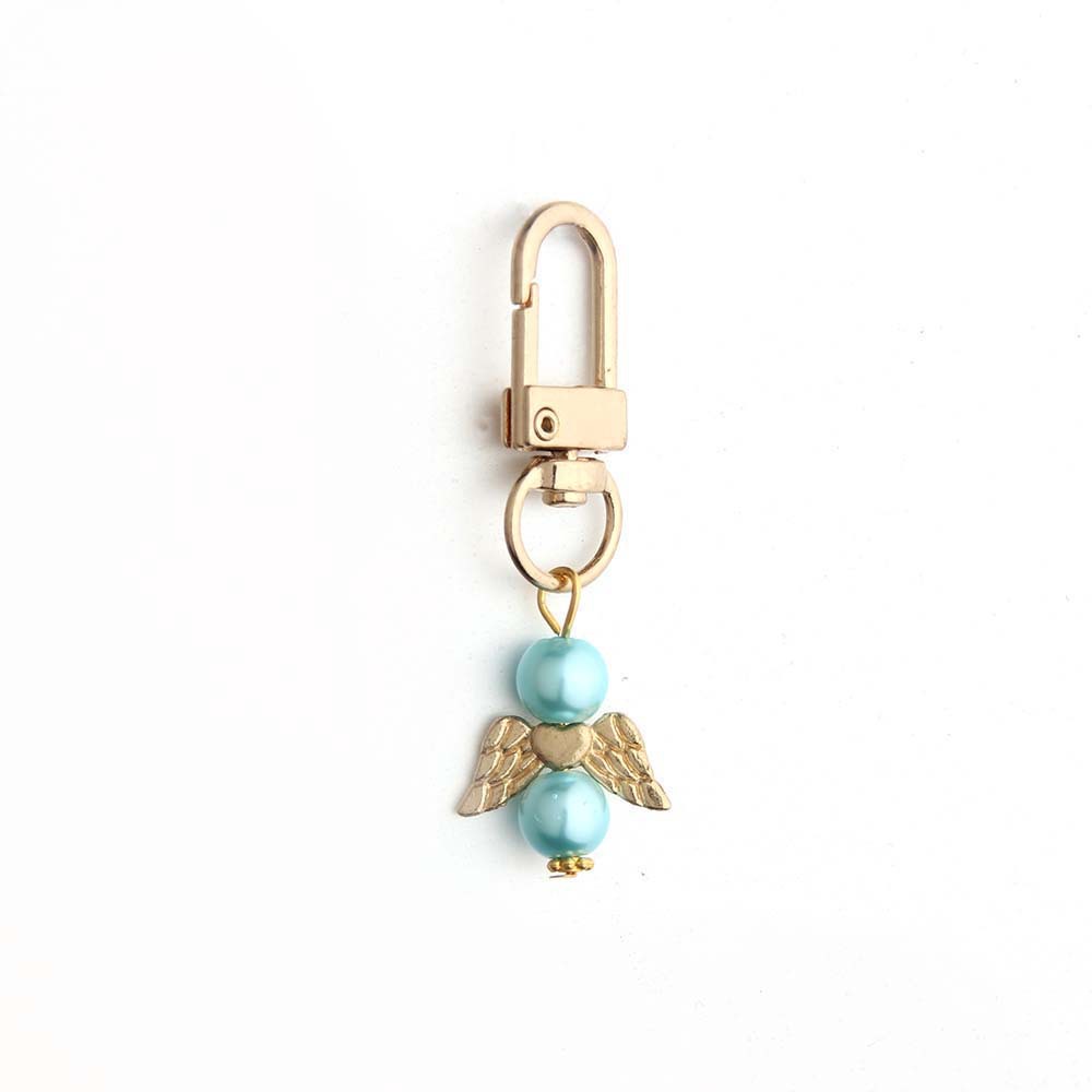 Alloy Baby Baptism Keychain Gold Tone Angel Wings Pastel Beads 10
