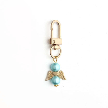 Alloy Baby Baptism Keychain Gold Tone Angel Wings Pastel Beads 10