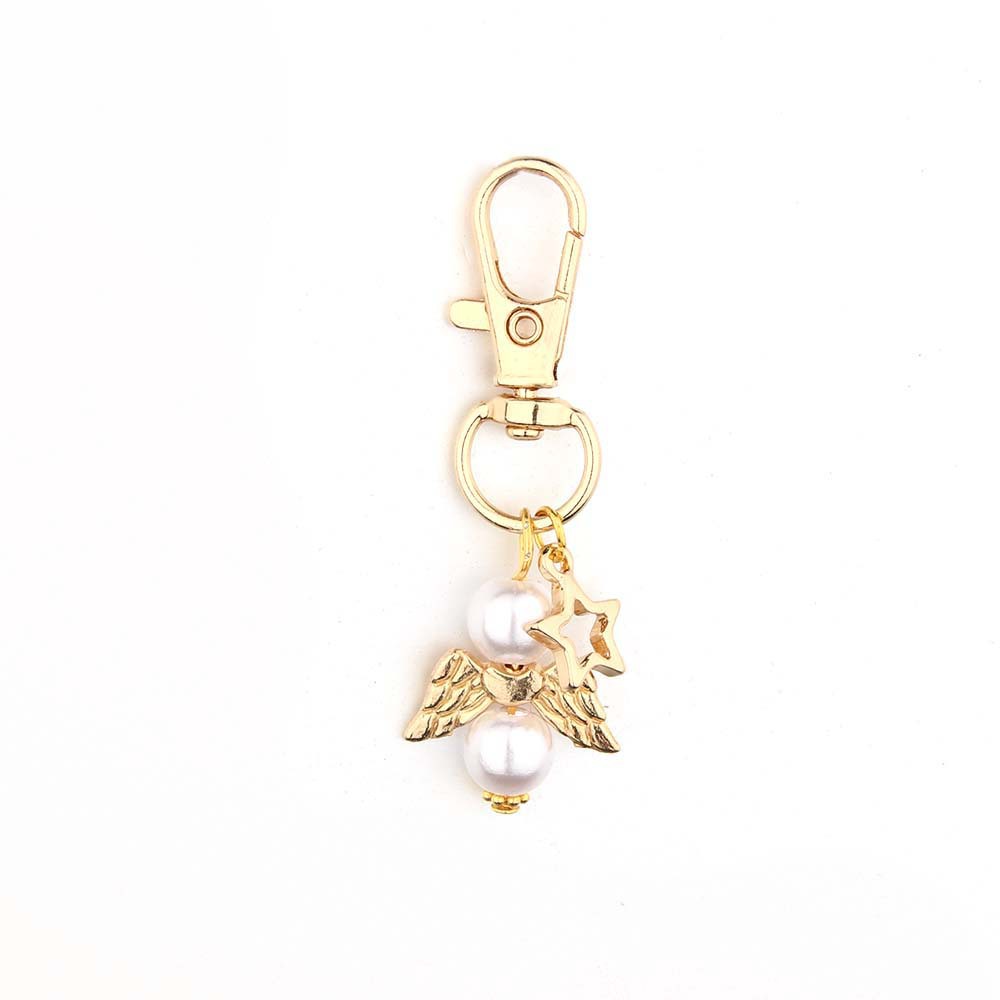 Alloy Baby Baptism Keychain Gold Tone Angel Wings Pastel Beads 11