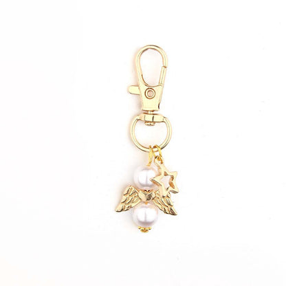 Alloy Baby Baptism Keychain Gold Tone Angel Wings Pastel Beads 11
