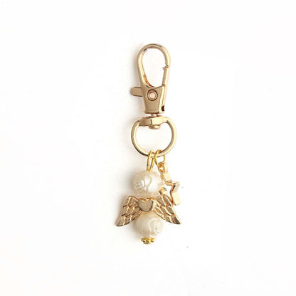 Alloy Baby Baptism Keychain Gold Tone Angel Wings Pastel Beads 13