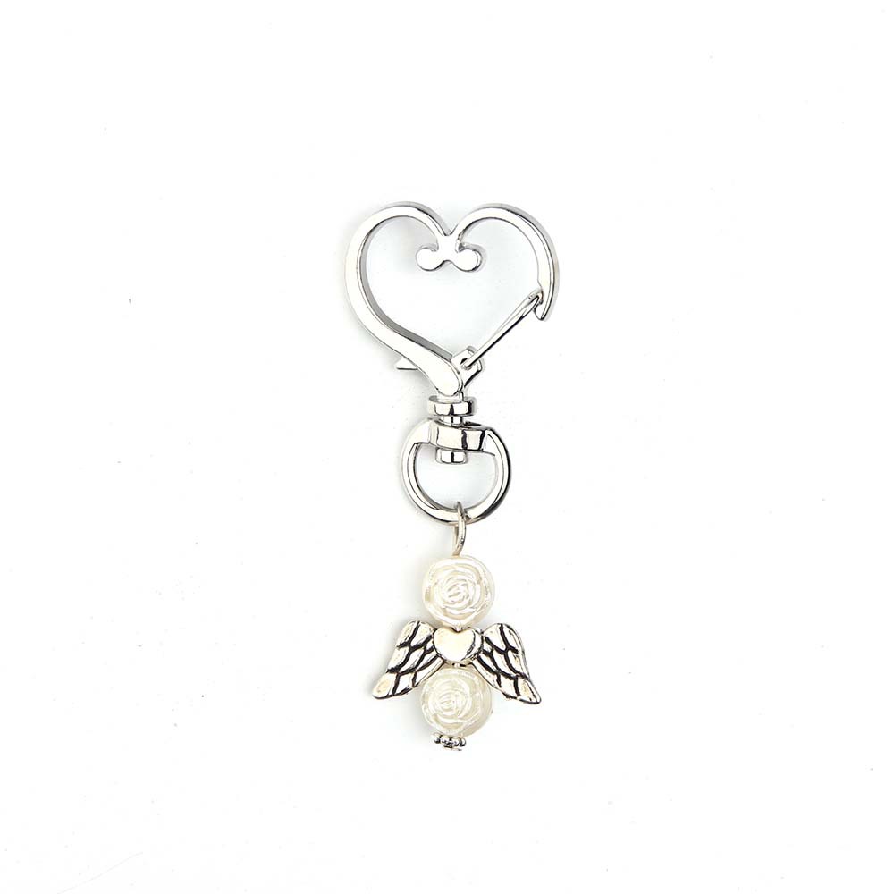 Alloy Angel Wings Beaded Keychain Whimsical Heart Charm 2