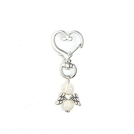 Alloy Angel Wings Beaded Keychain Whimsical Heart Charm 2