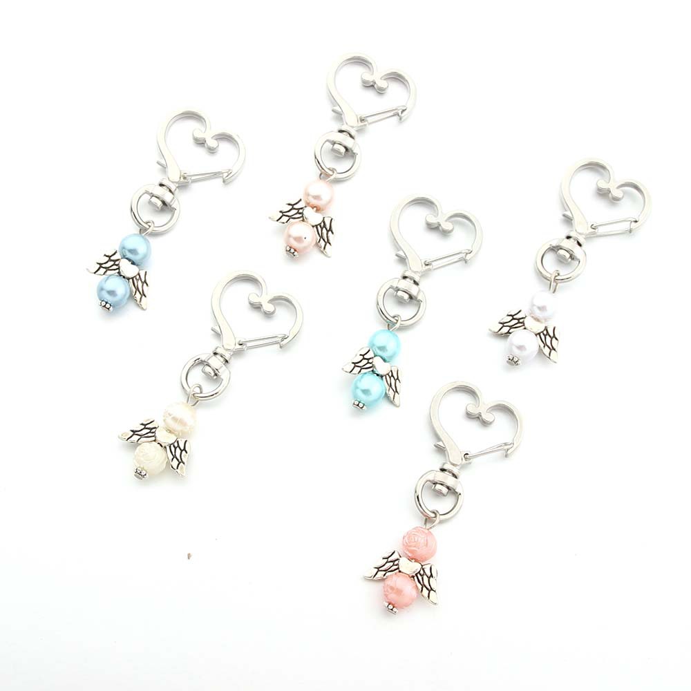 Alloy Angel Wings Beaded Keychain Whimsical Heart Charm 4