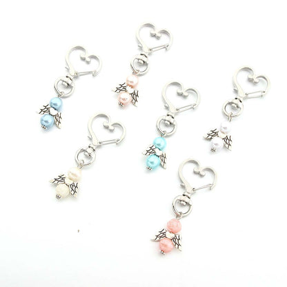 Alloy Angel Wings Beaded Keychain Whimsical Heart Charm 4
