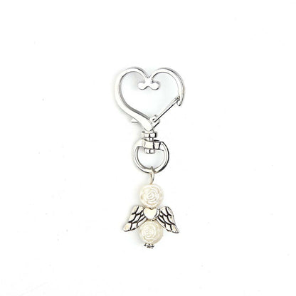 Alloy Angel Wings Beaded Keychain Whimsical Heart Charm 10