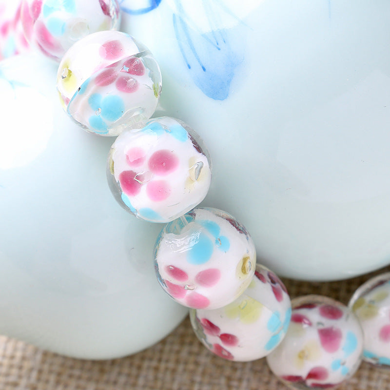 Lampwork Glass Beads Round 12mm 14mm Antique Floral Pattern 10pcs 9